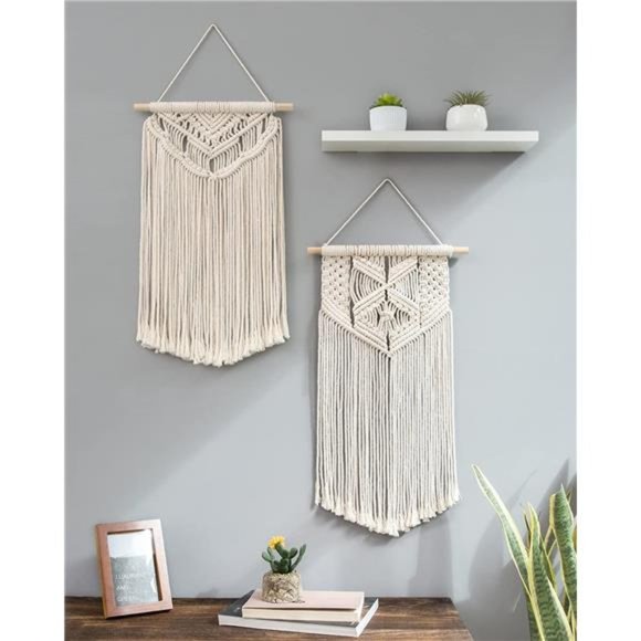 2 Pcs Macrame Wall Hanging Boho Wall Decor Home Chic Decoration Wall Pediments - Picture 6 of 6